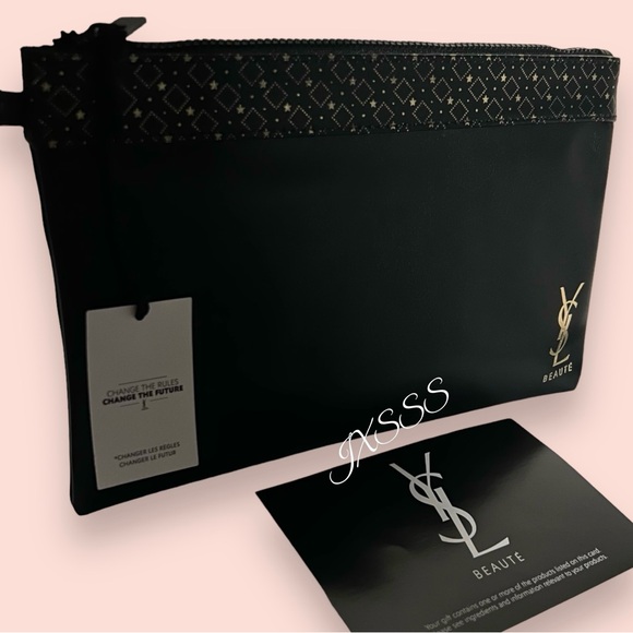 Black/Gold (Faux-Leather) YSL Beauty (Yves Saint Laurent) Cosmetic-Makeup Bag - Picture 3 of 16